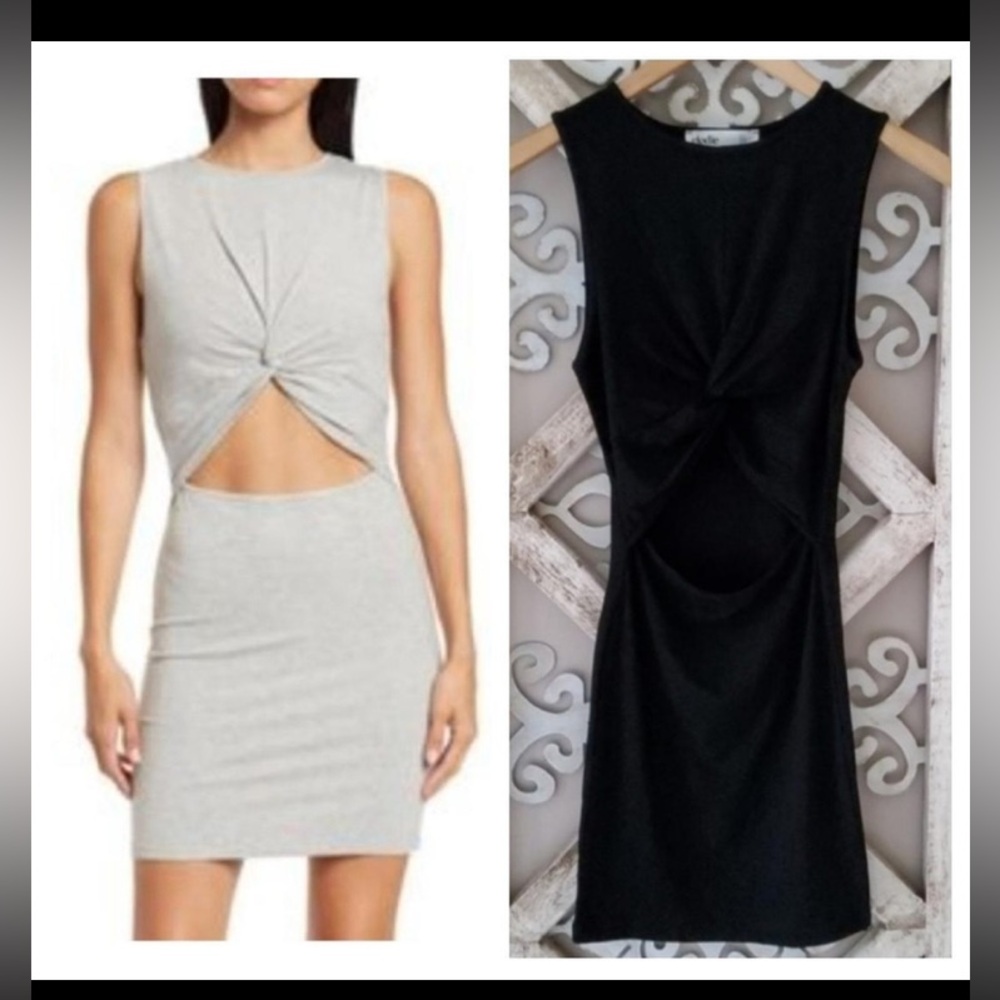 NWT $30 Elodie fitted twist front cutout black mini dress. Very soft & stretchy.